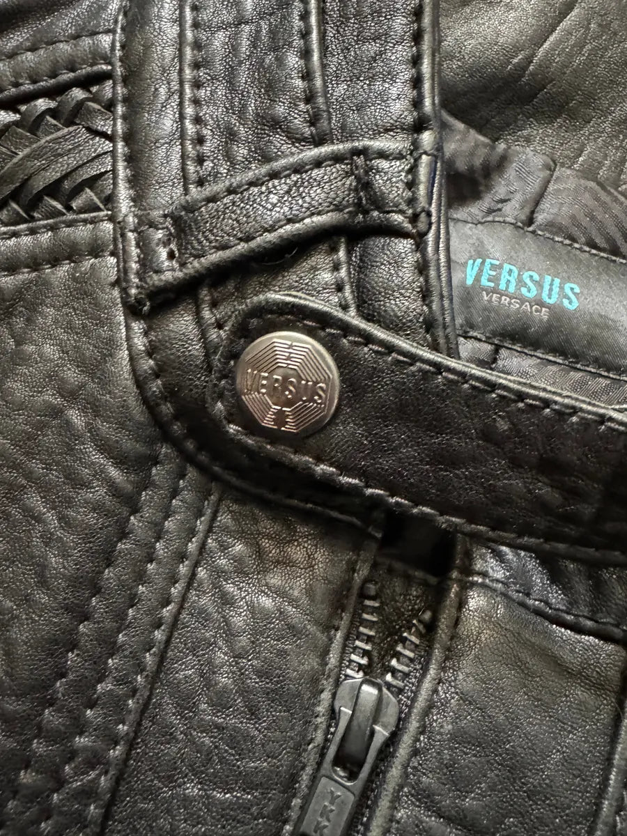 AW2014 Versace Persian Raw Dark Leather Jacket saOHXPV 6