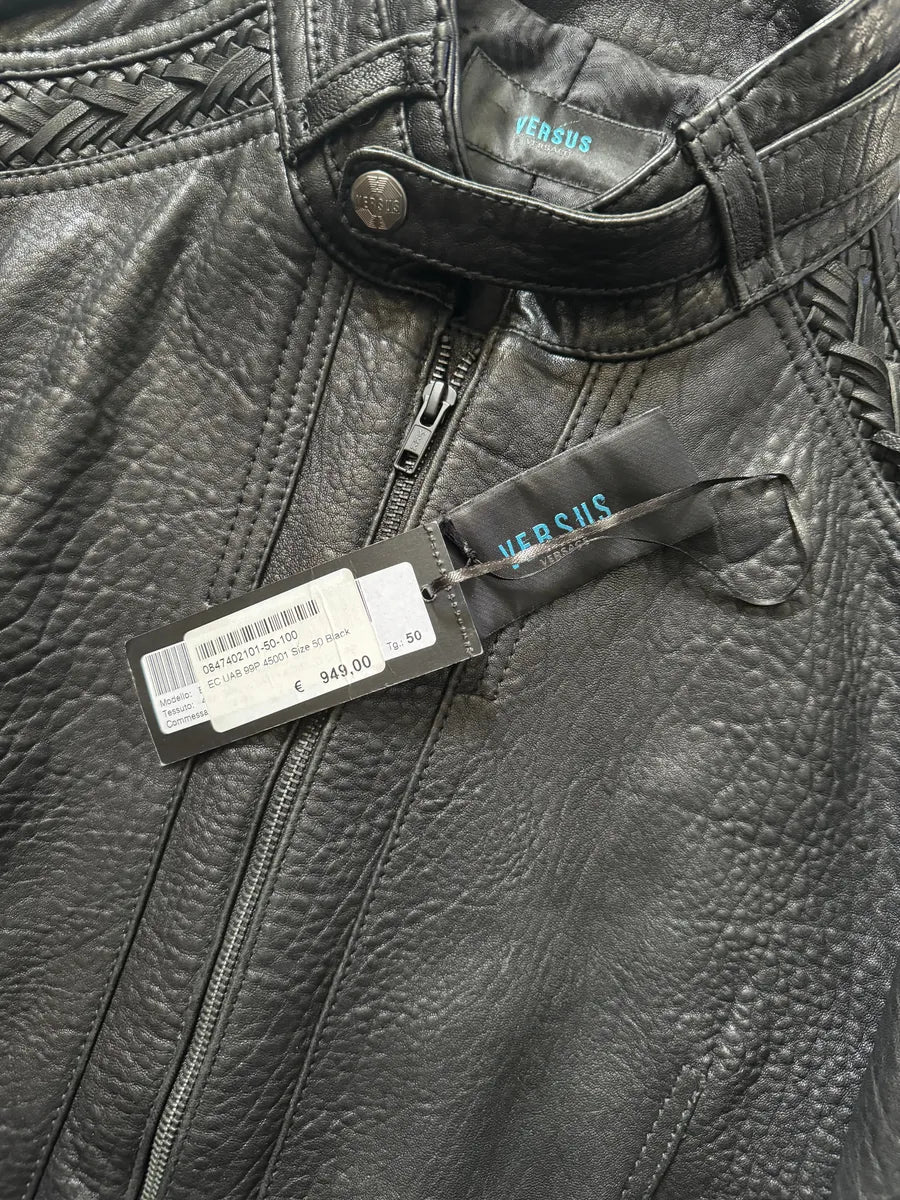 AW2014 Versace Persian Raw Dark Leather Jacket saOHXPV 7