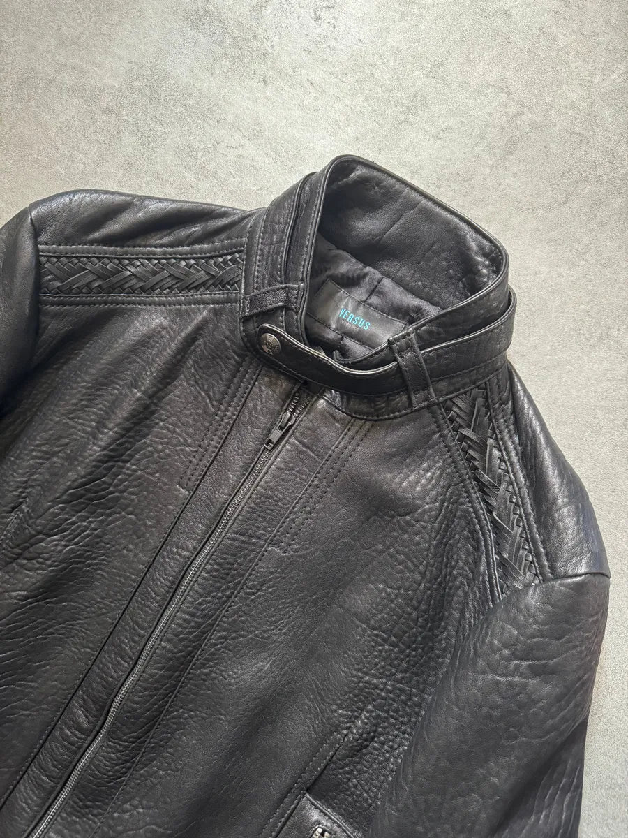 AW2014 Versace Persian Raw Dark Leather Jacket saOHXPV 8