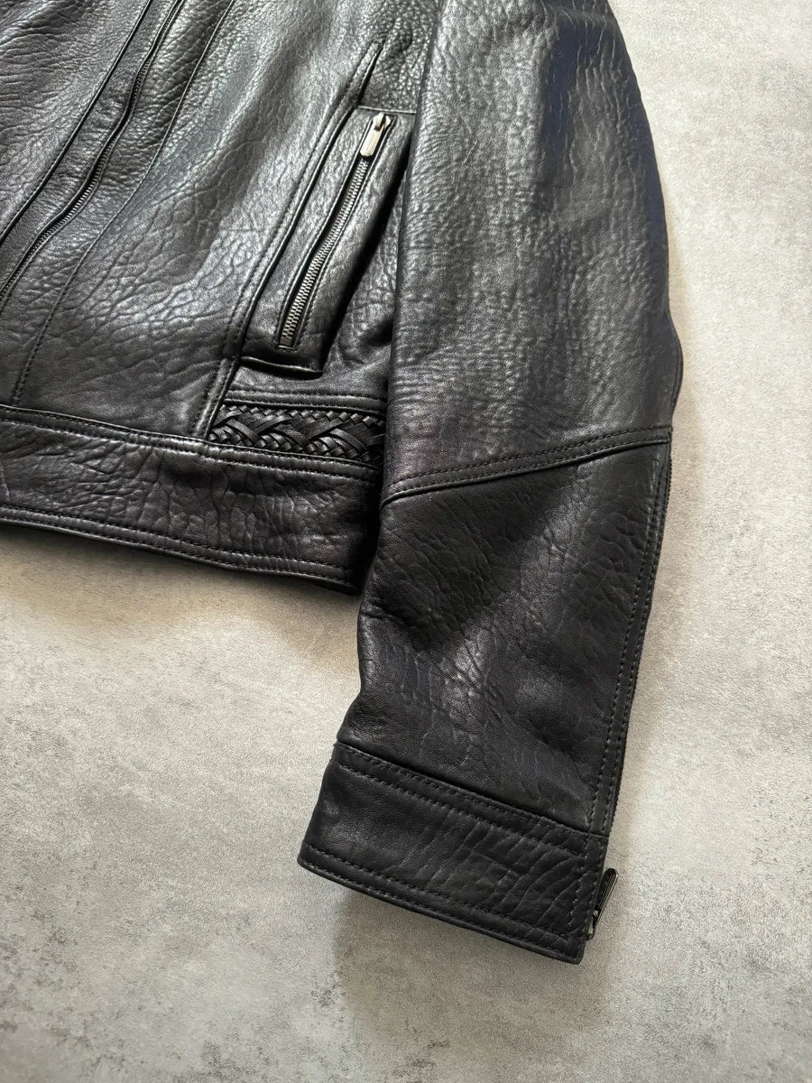 AW2014 Versace Persian Raw Dark Leather Jacket saOHXPV 9