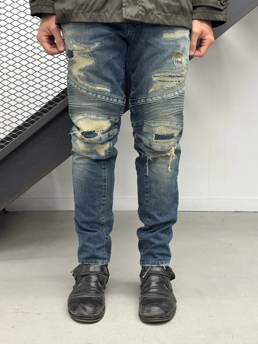 AW2015 Balmain Blue Biker Denim Jeans EtAIqJl 1
