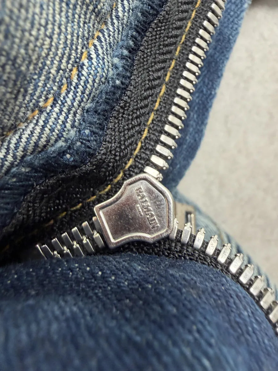 AW2015 Balmain Blue Biker Denim Jeans EtAIqJl 11