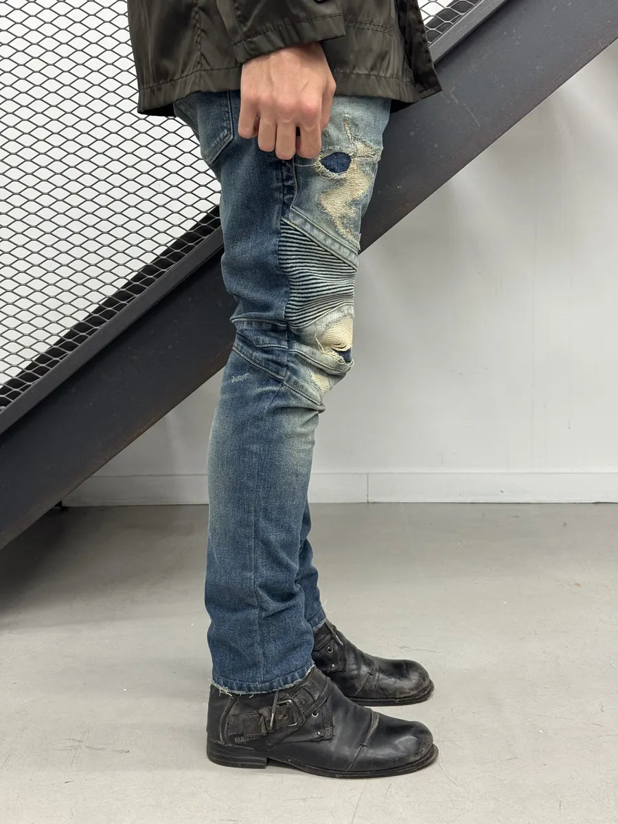 AW2015 Balmain Blue Biker Denim Jeans EtAIqJl 3