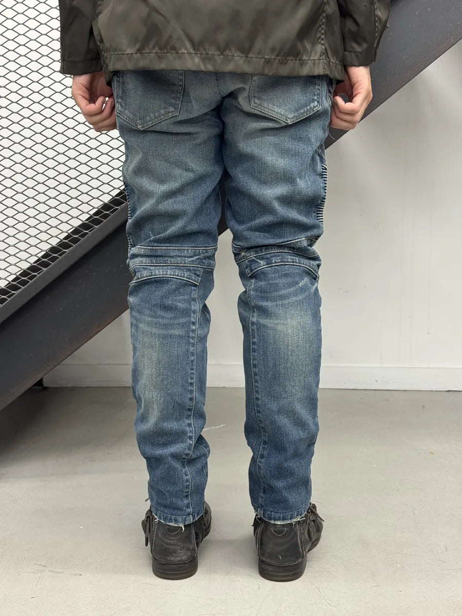 AW2015 Balmain Blue Biker Denim Jeans EtAIqJl 4