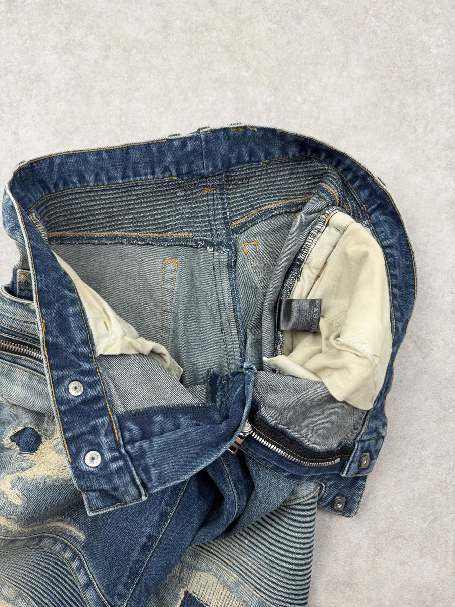 AW2015 Balmain Blue Biker Denim Jeans EtAIqJl 6