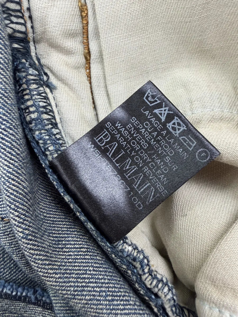 AW2015 Balmain Blue Biker Denim Jeans EtAIqJl 7
