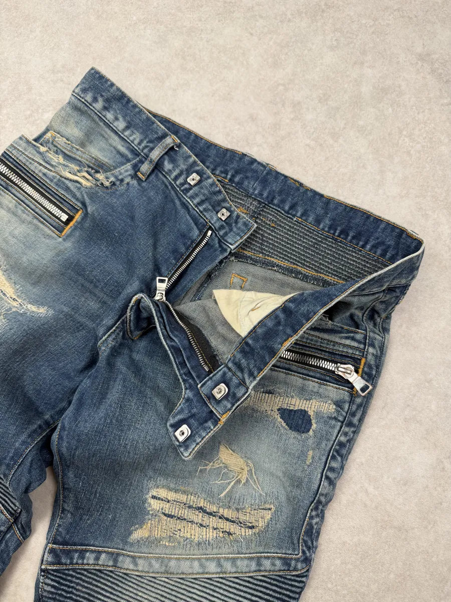 AW2015 Balmain Blue Biker Denim Jeans EtAIqJl 9