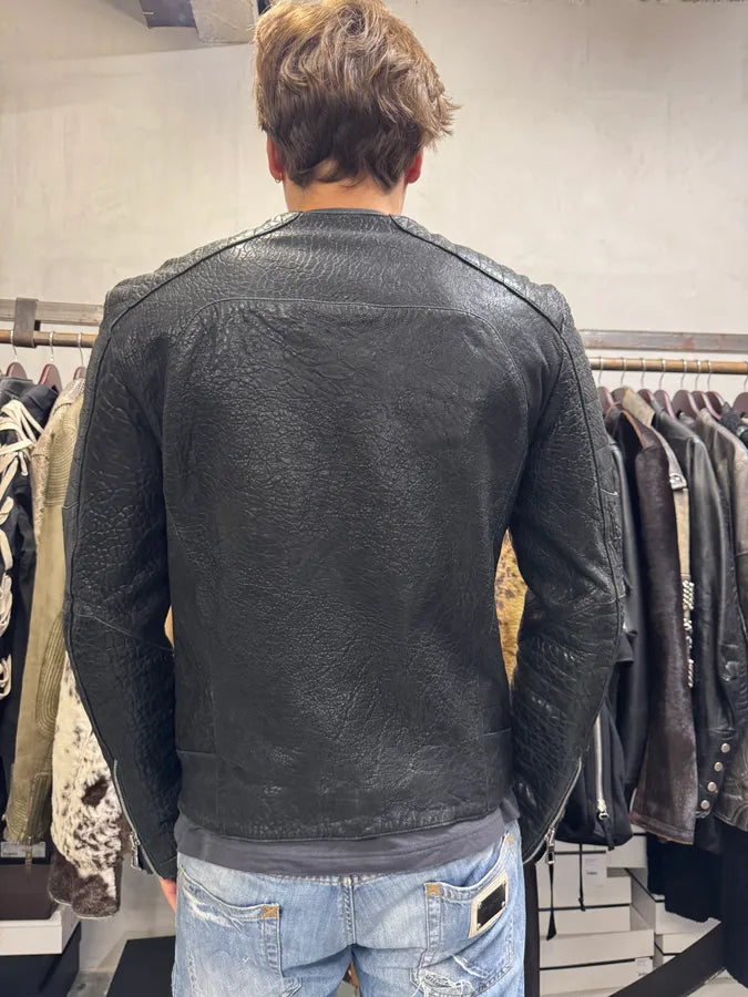 AW2015 Balmain H&M Black Grain Leather Biker Jacket xkEcqea 2