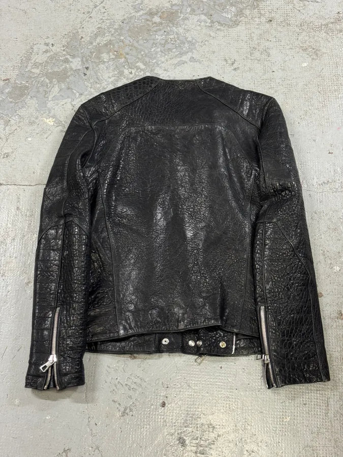 AW2015 Balmain H&M Black Grain Leather Biker Jacket xkEcqea 4