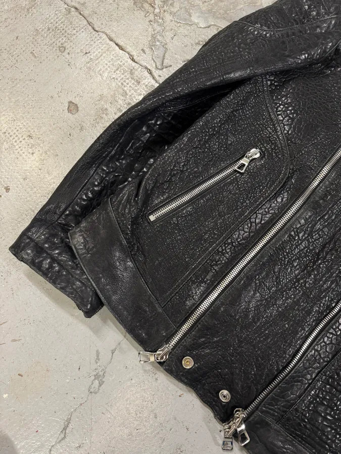 AW2015 Balmain H&M Black Grain Leather Biker Jacket xkEcqea 6