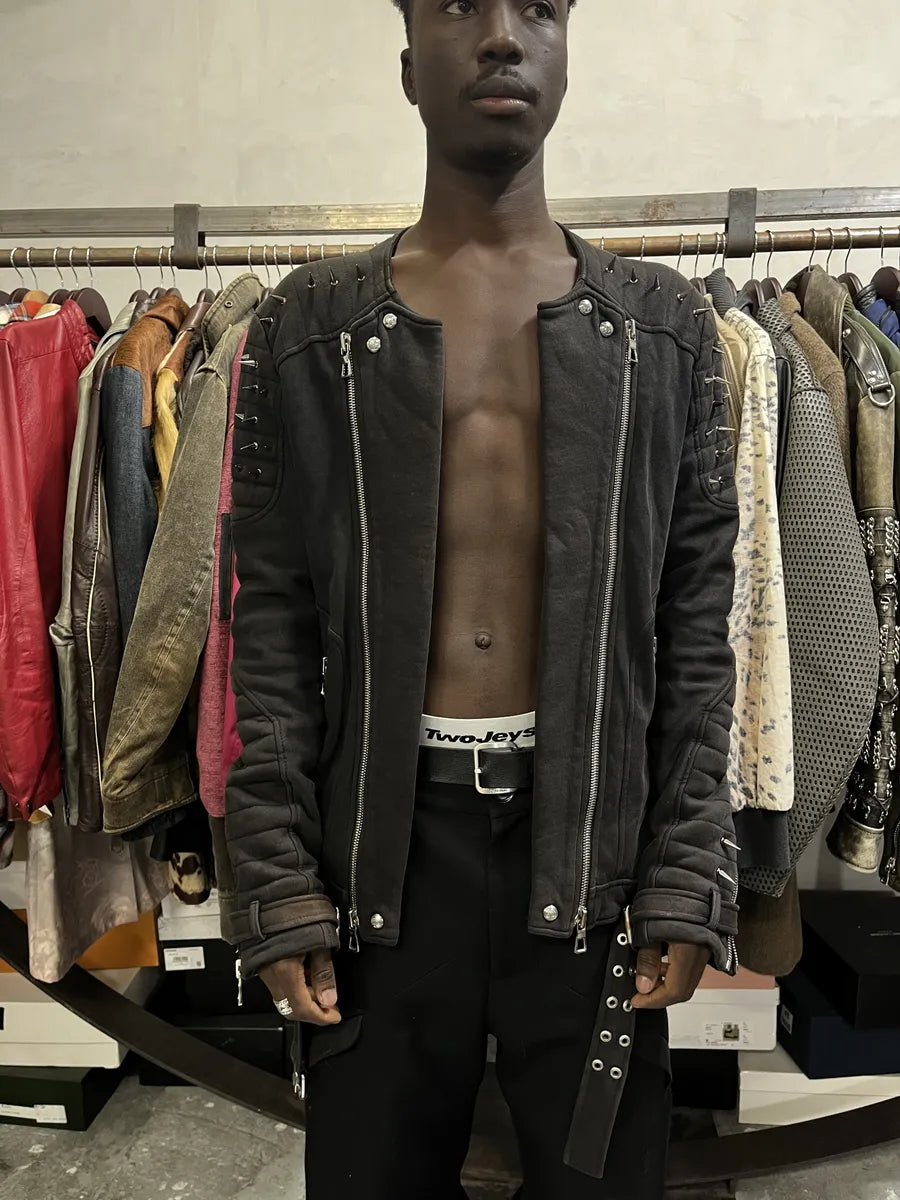 AW2015 Balmain H&M Black Horpist Spike Biker Black Jacket IOfhYIo 0