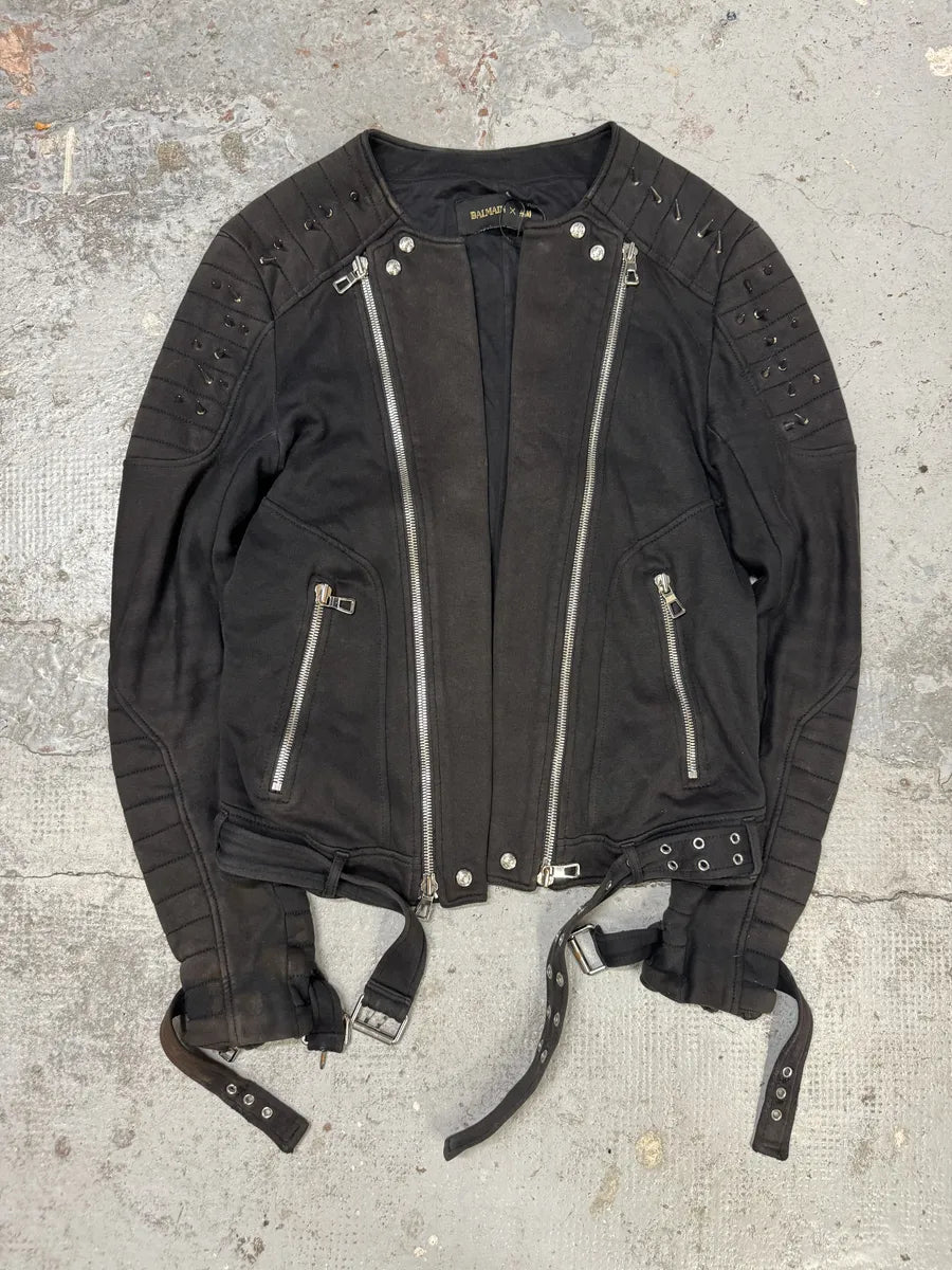 AW2015 Balmain H&M Black Horpist Spike Biker Black Jacket IOfhYIo 1