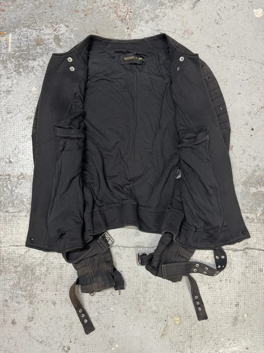AW2015 Balmain H&M Black Horpist Spike Biker Black Jacket IOfhYIo 6