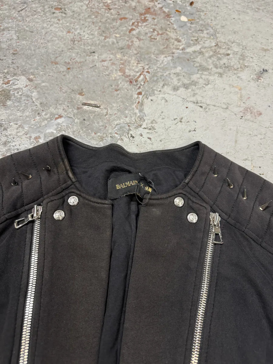 AW2015 Balmain H&M Black Horpist Spike Biker Black Jacket IOfhYIo 8