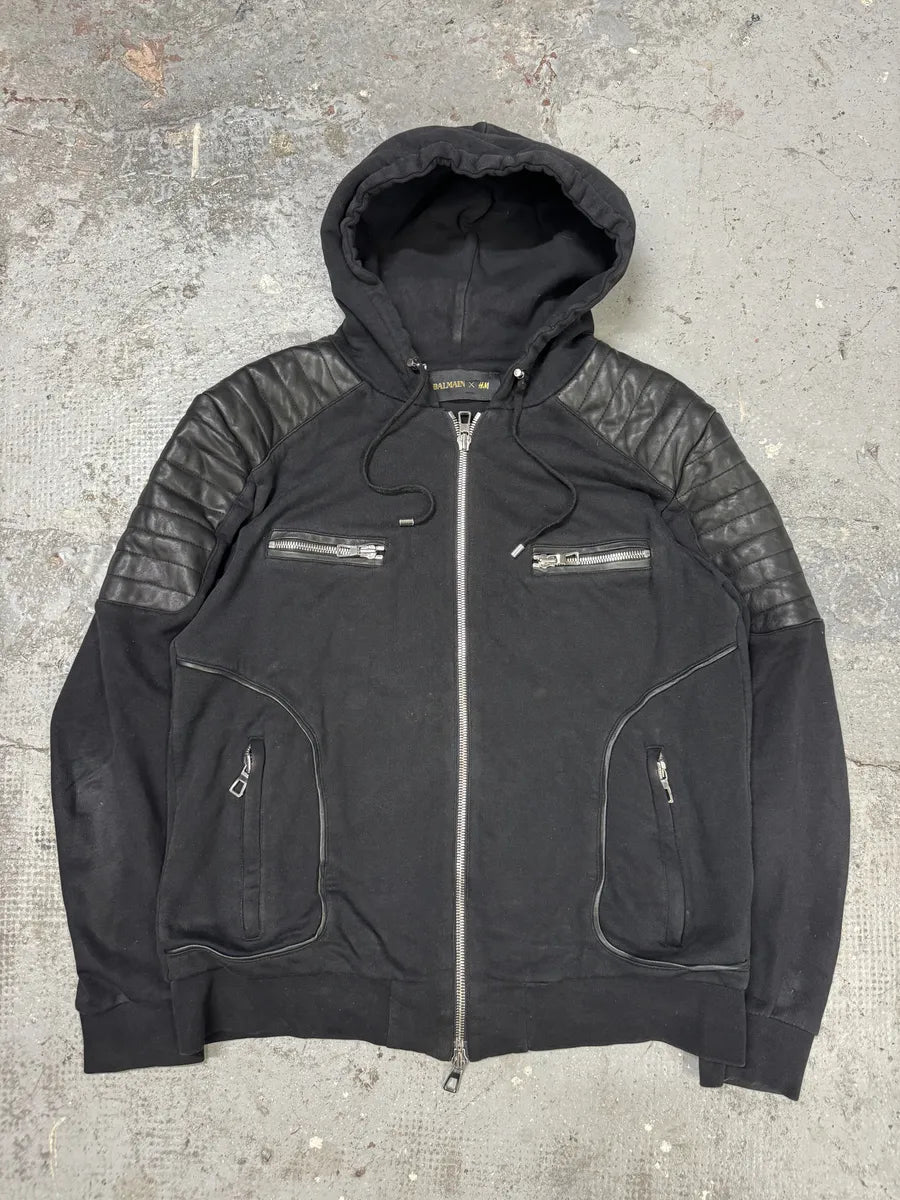 AW2015 Balmain H&M Black Leather Padded Biker Sweatshirt (L) lzpxgoK 0