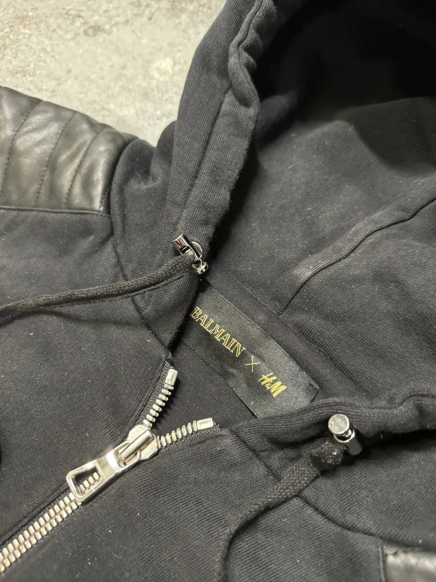 AW2015 Balmain H&M Black Leather Padded Biker Sweatshirt (L) lzpxgoK 4