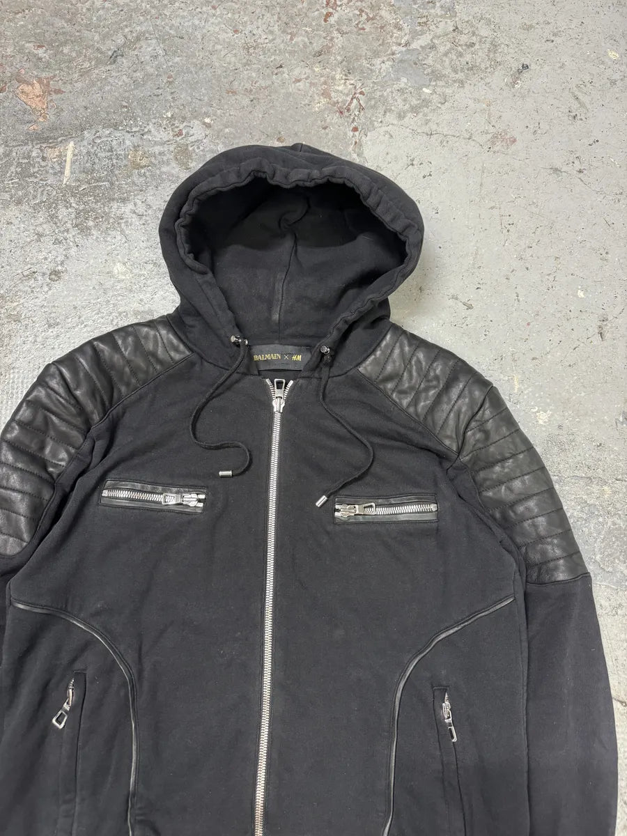 AW2015 Balmain H&M Black Leather Padded Biker Sweatshirt (L) lzpxgoK 6