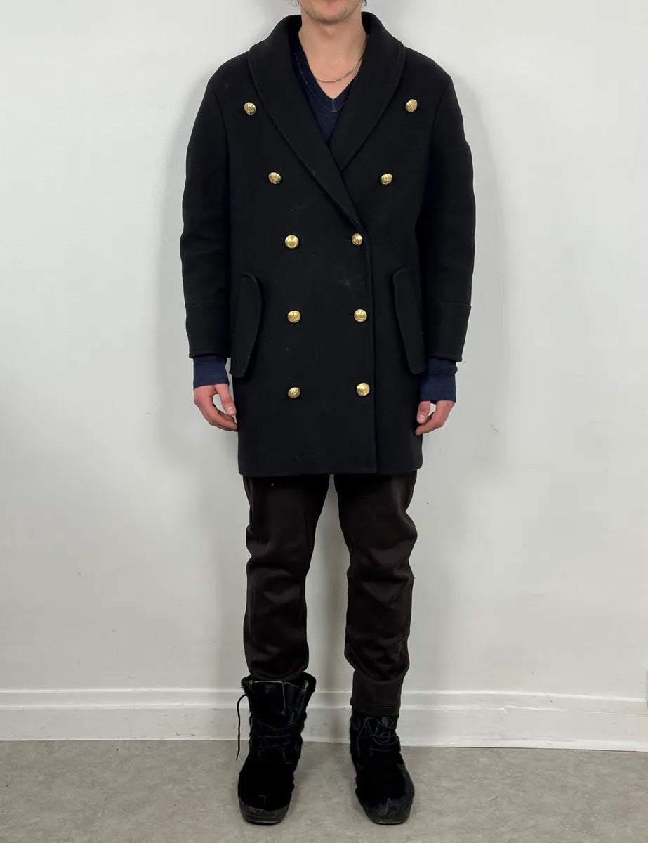 AW2015 Balmain H&M Black Officer Coat pfzHBbA 0