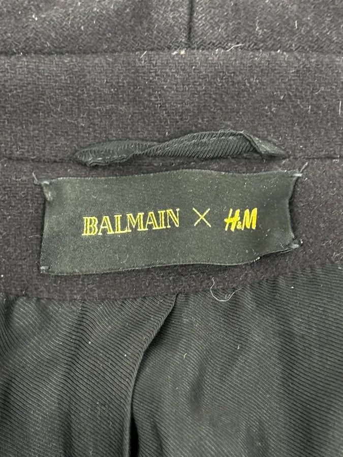 AW2015 Balmain H&M Black Officer Coat pfzHBbA 9