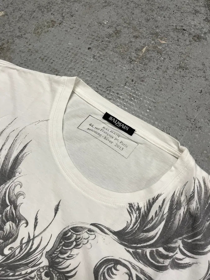AW2015 Balmain Phoenix White T-Shirt MRPNByh 3