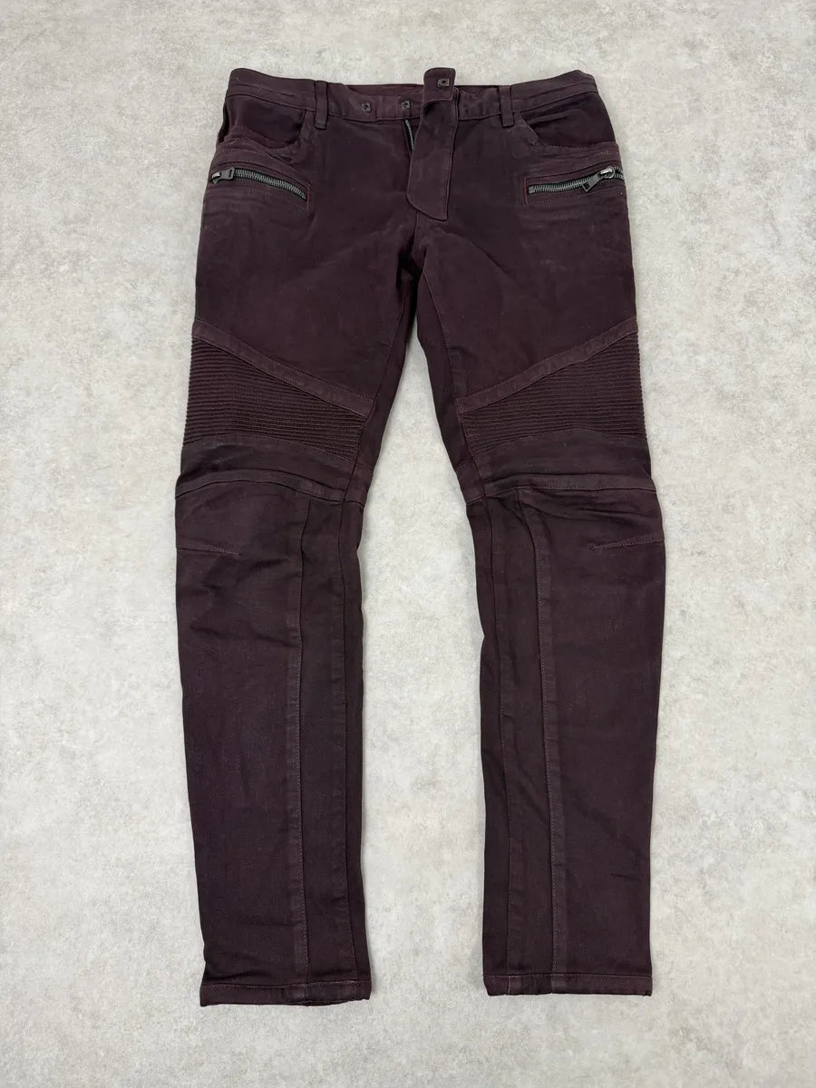 AW2015 Balmain Purple Biker Slim Denim Jeans TIMqhnz 0