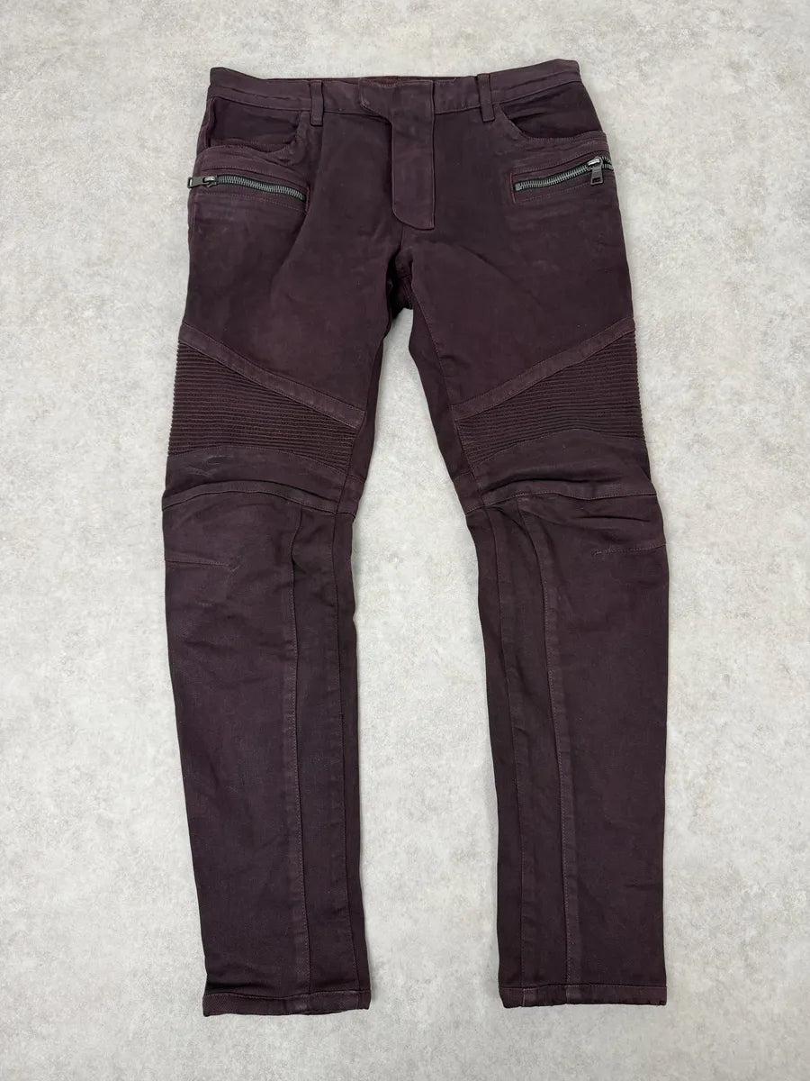 AW2015 Balmain Purple Biker Slim Denim Jeans TIMqhnz 4
