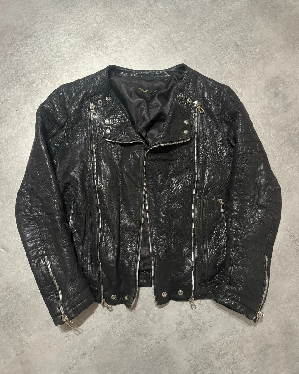AW2015 Balmain x H&M Pure Biker Black Leather Jacket dCjoXFY 0