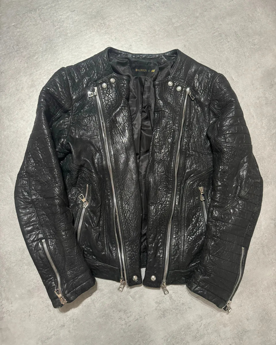 AW2015 Balmain x H&M Pure Biker Black Leather Jacket dCjoXFY 1