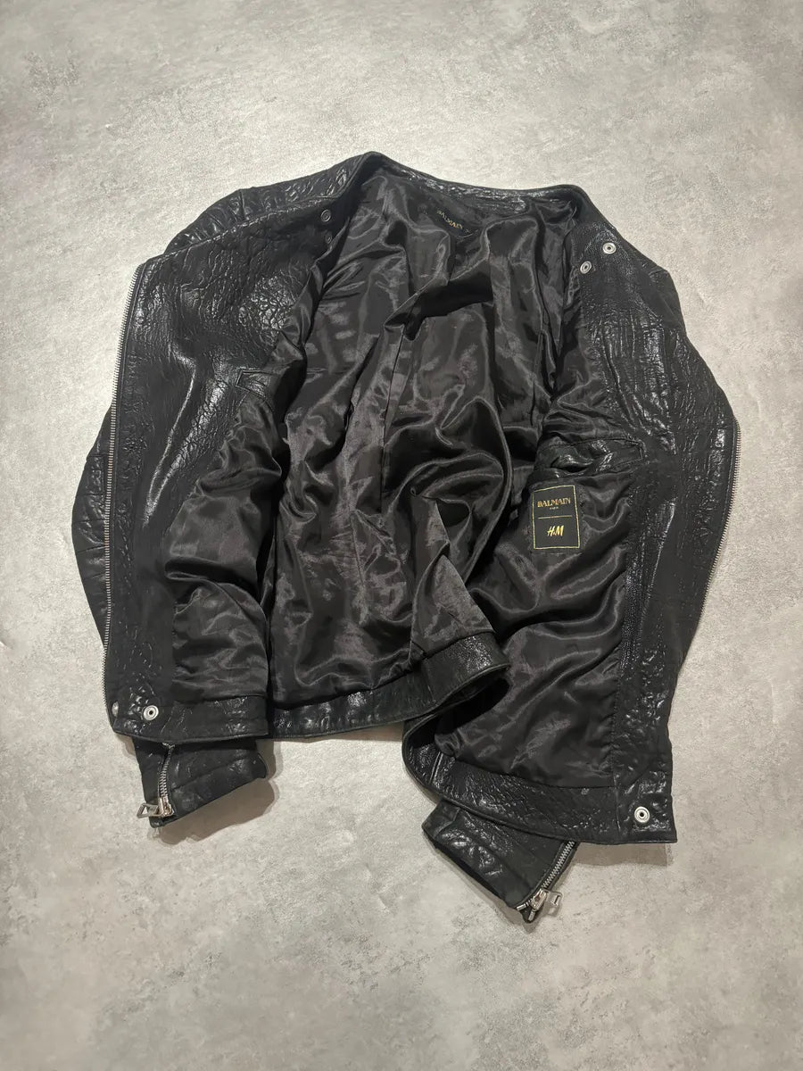 AW2015 Balmain x H&M Pure Biker Black Leather Jacket dCjoXFY 4