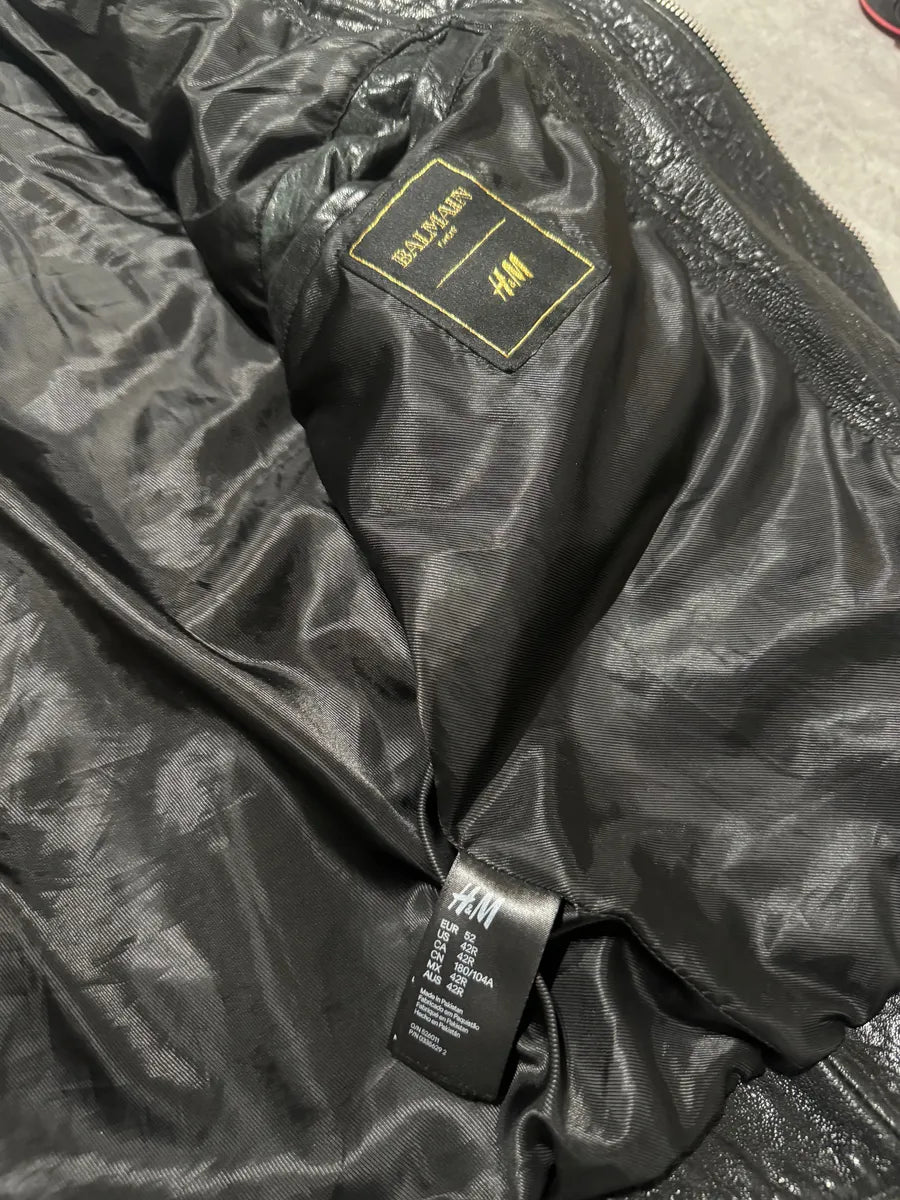 AW2015 Balmain x H&M Pure Biker Black Leather Jacket dCjoXFY 5