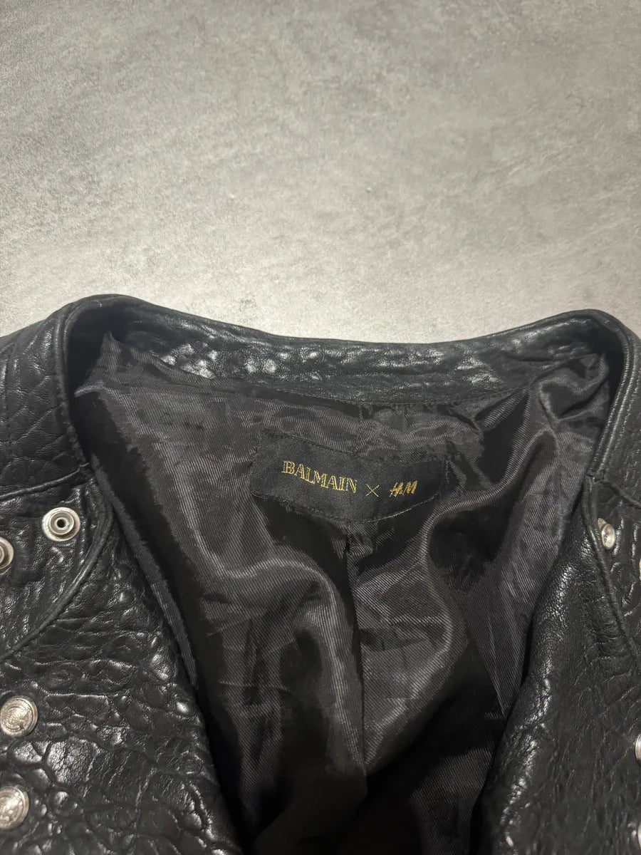 AW2015 Balmain x H&M Pure Biker Black Leather Jacket dCjoXFY 6