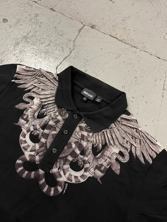 AW2015 Cavalli Knife Wings Black Polo Shirt YMlwixM 3