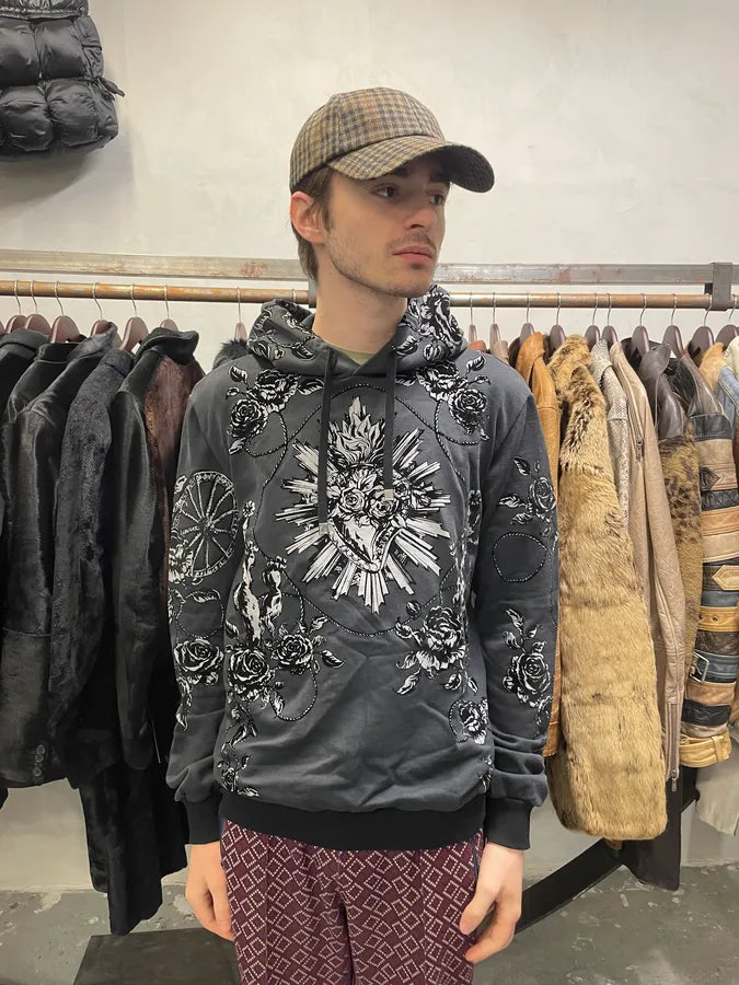 AW2015 Dolce & Gabbana Flowers Distinct Grey Hoodie (S/M) BVypdrd 1