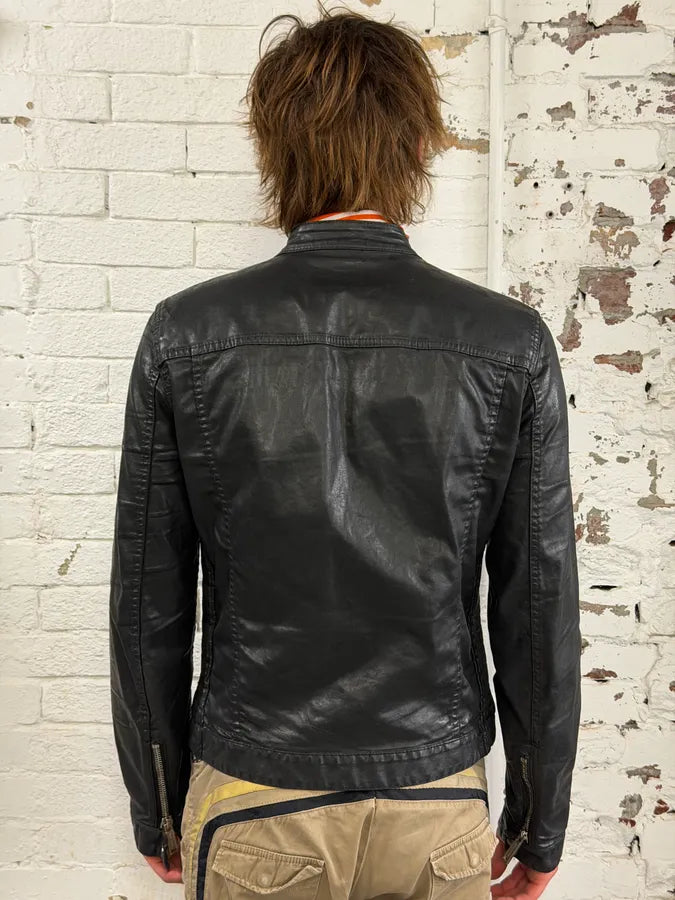 AW2015 Dsquared2 Biker Waxed Black Jacket sPTbKQG 2