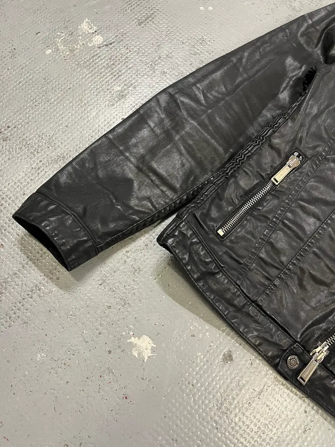 AW2015 Dsquared2 Biker Waxed Black Jacket sPTbKQG 5