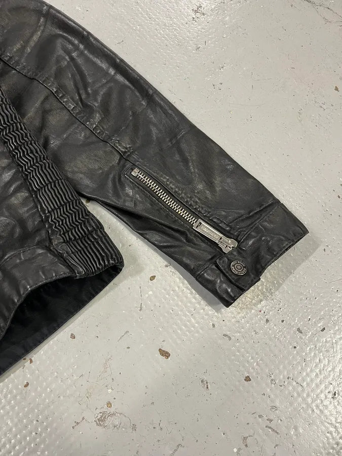 AW2015 Dsquared2 Biker Waxed Black Jacket sPTbKQG 7