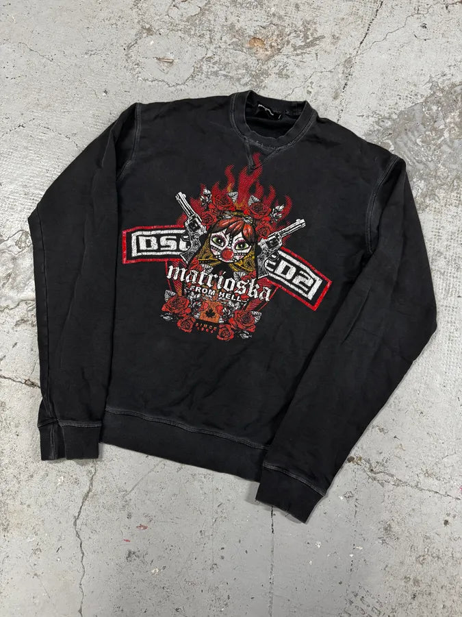 AW2015 Dsquared2 Black Gun Moto Crewneck Sweater KZMBVmo 2