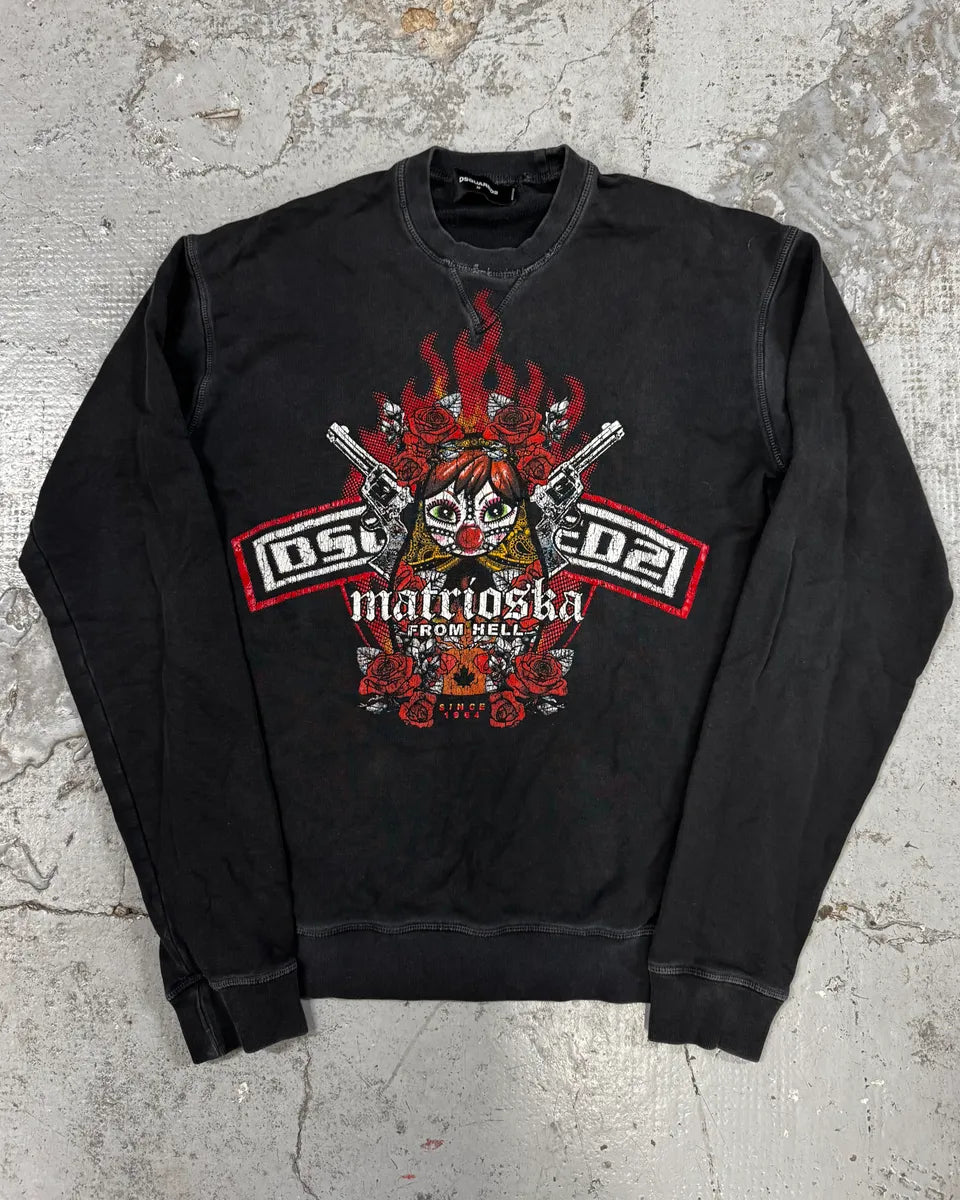 AW2015 Dsquared2 Black Gun Moto Crewneck Sweater KZMBVmo 0