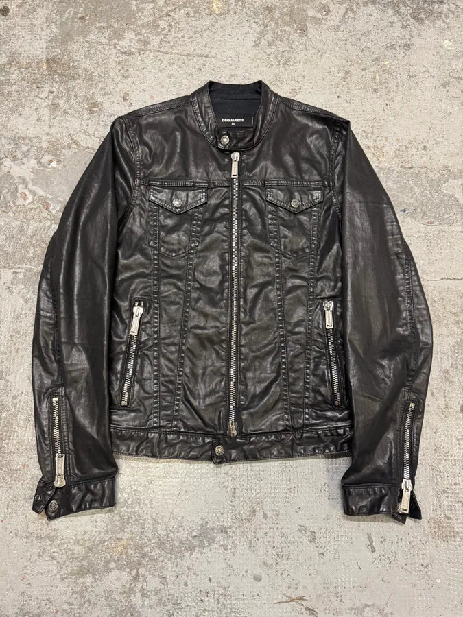 AW2015 Dsquared2 Waxed Black Trucker Jacket AxgPcNH 0