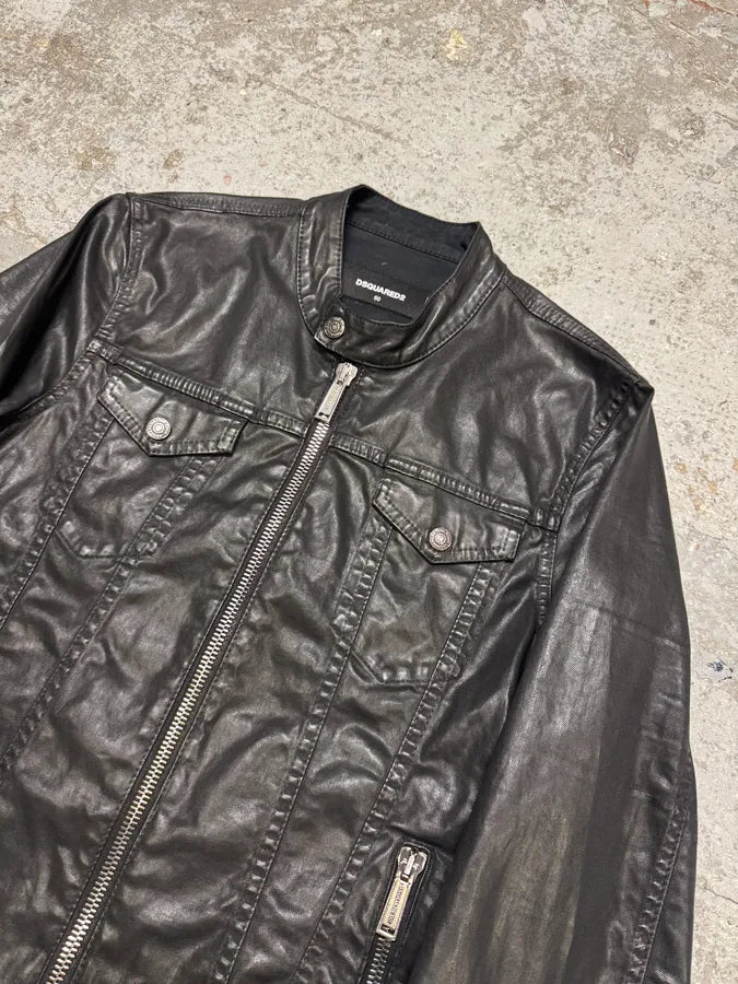 AW2015 Dsquared2 Waxed Black Trucker Jacket AxgPcNH 3