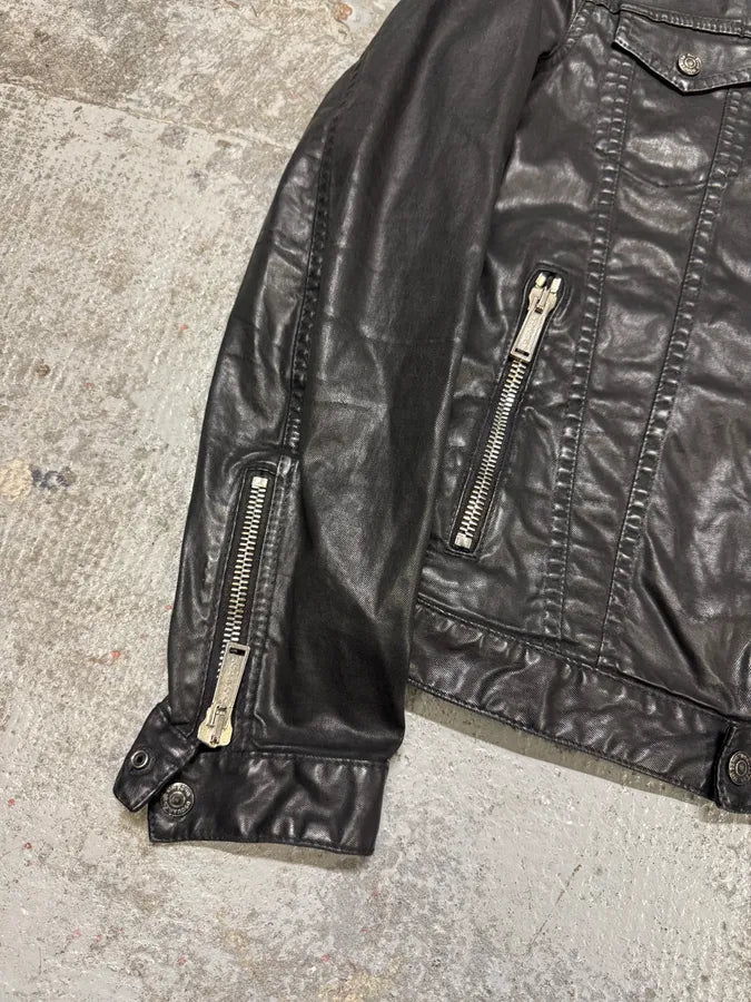 AW2015 Dsquared2 Waxed Black Trucker Jacket AxgPcNH 6