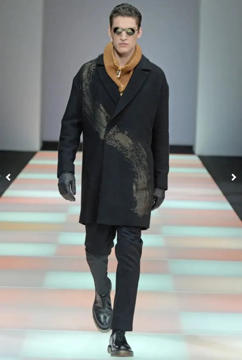 AW2015 Emporio Armani Black Wool Aura Long Trench Jacket CryRclG 1