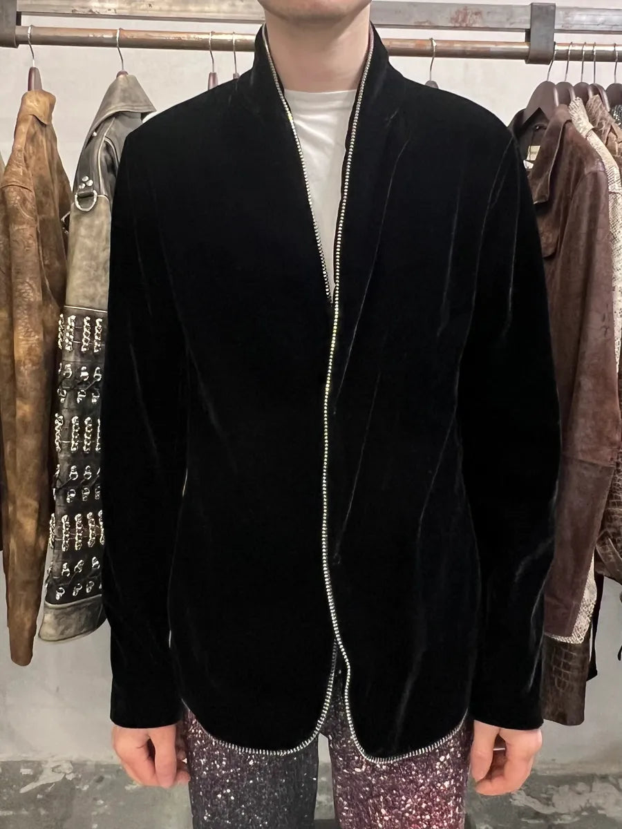 AW2015 Emporio Armani Class Black Velvet Zip Jacket knTcddg 3