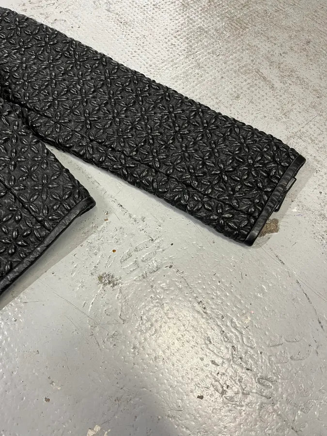 AW2015 Emporio Armani Officer Embossed Flowers Black Leather Jacket WZBKotB 5