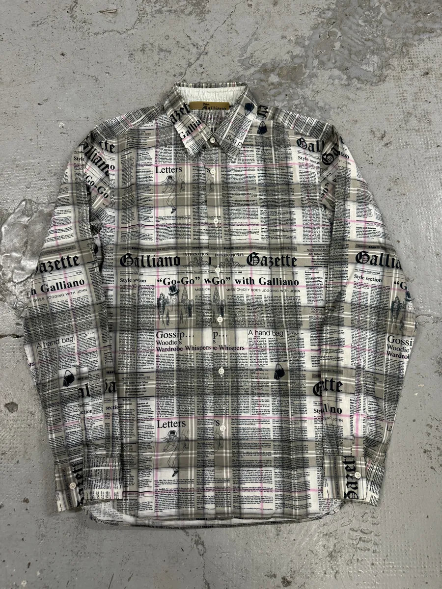 AW2015 Galliano Newspapers Magazine Green & White Shirt pbCOmQG 0