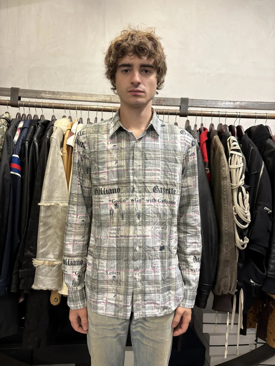 AW2015 Galliano Newspapers Magazine Green & White Shirt pbCOmQG 1