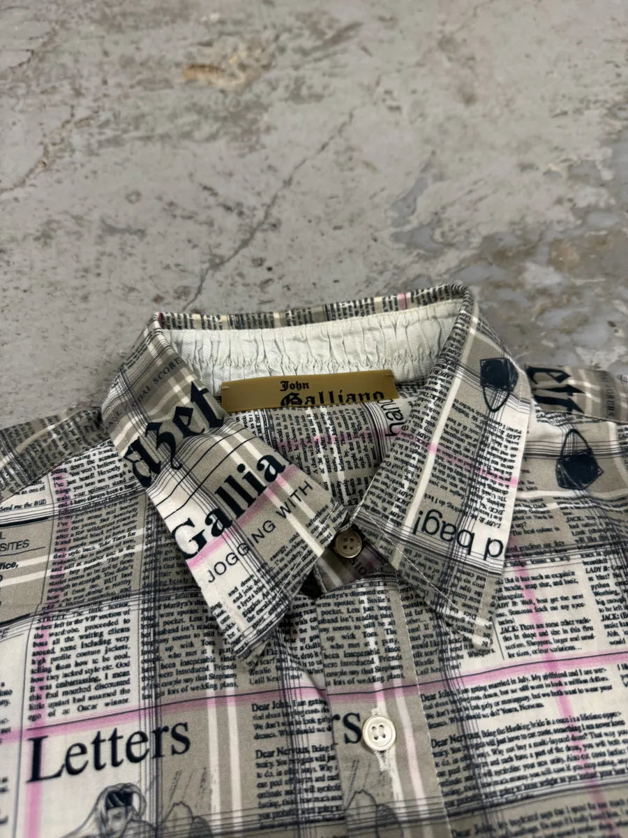 AW2015 Galliano Newspapers Magazine Green & White Shirt pbCOmQG 8