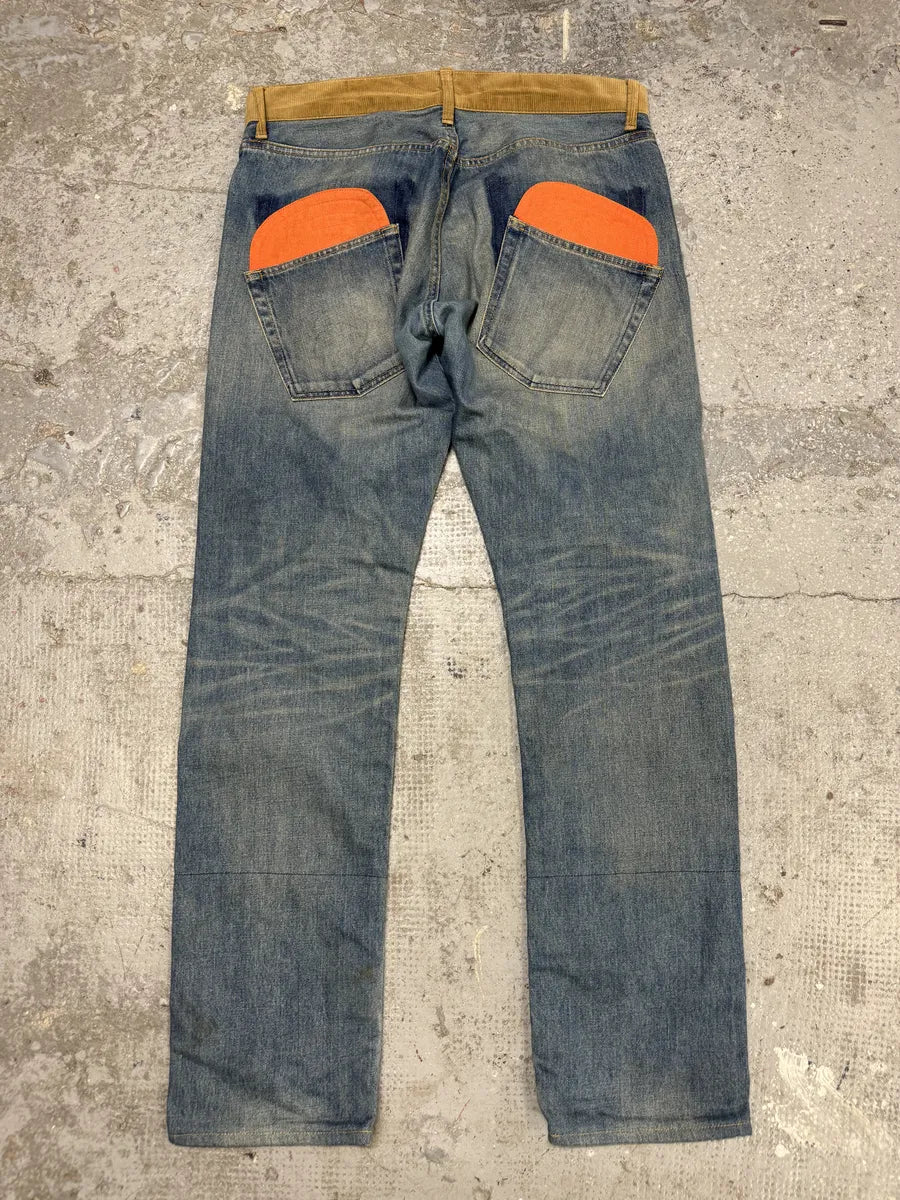 AW2015 Junya Watanabe x Comme des Garçons Vibrant Orange Back Blue Denim Jeans kqfQVsC 0
