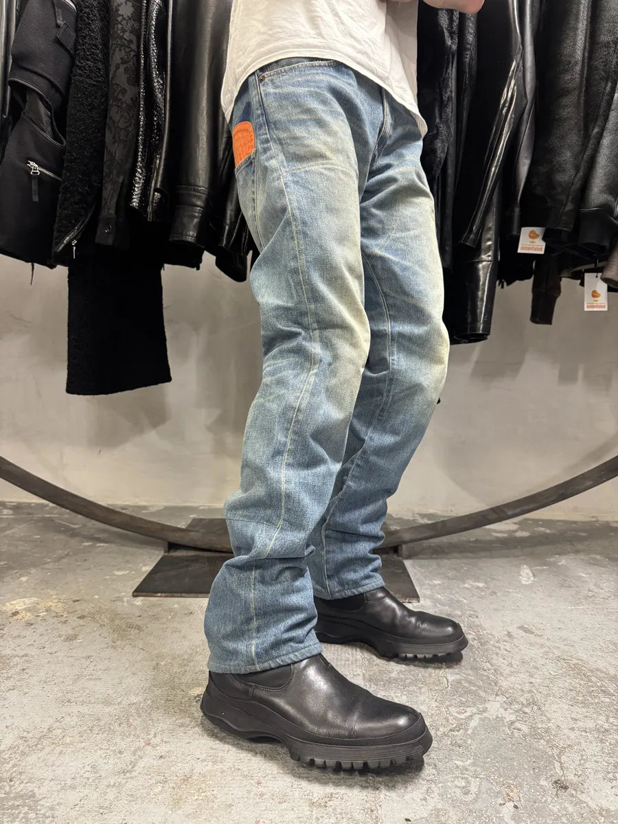 AW2015 Junya Watanabe x Comme des Garçons Vibrant Orange Back Blue Denim Jeans kqfQVsC 3