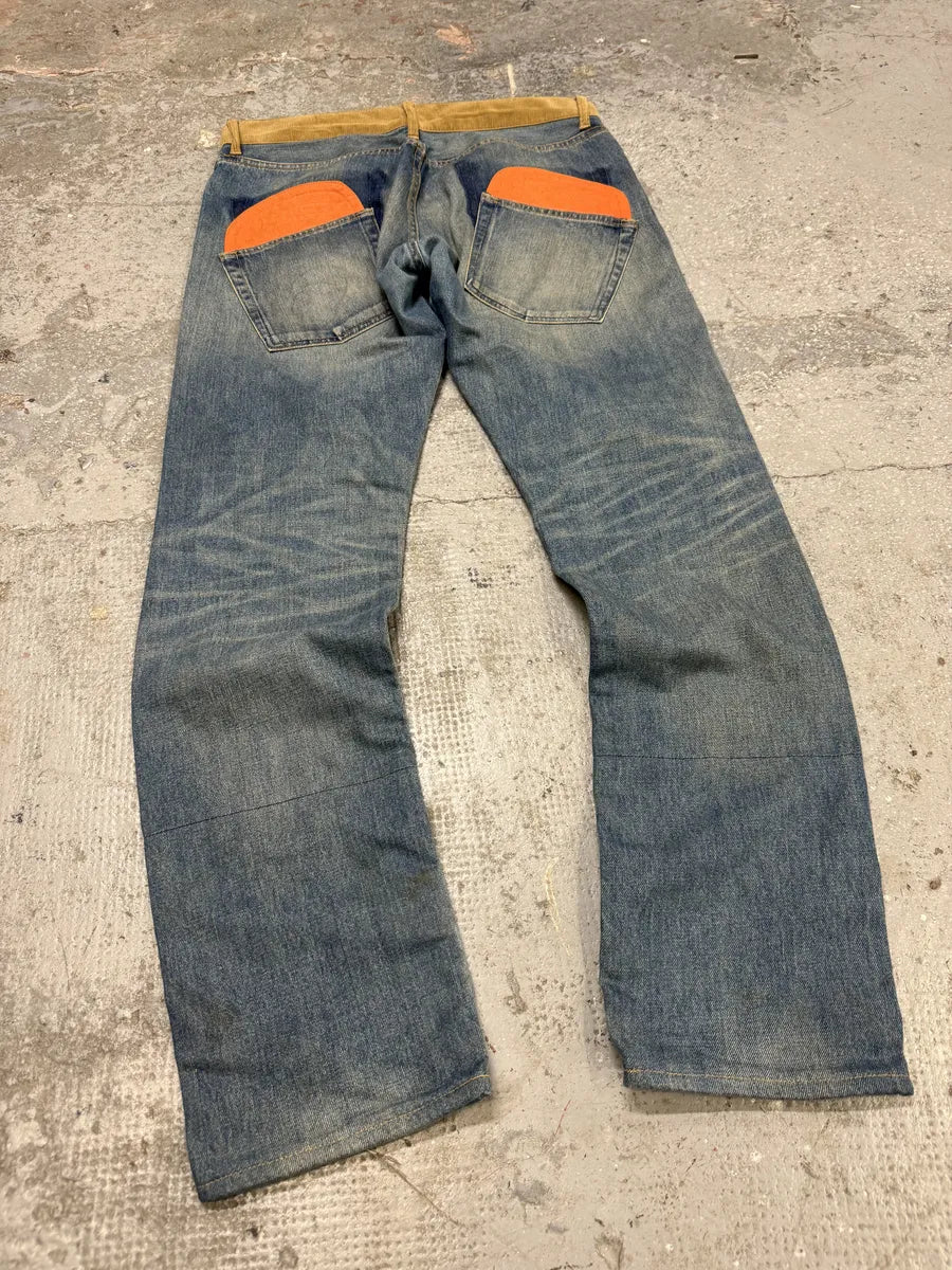 AW2015 Junya Watanabe x Comme des Garçons Vibrant Orange Back Blue Denim Jeans kqfQVsC 5